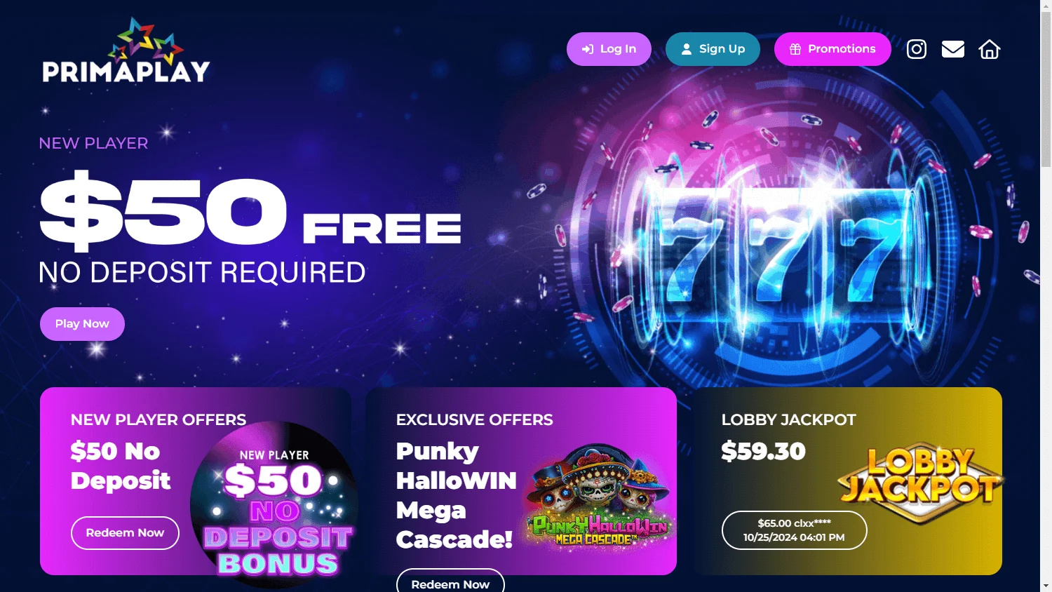Primaplay homepage